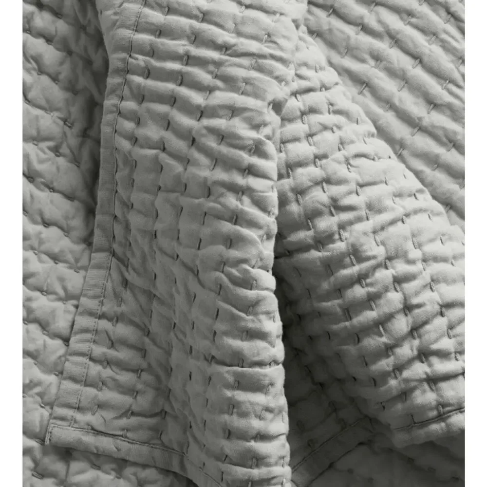 New! Quince European Linen Cotton Hand Stitchted Classic King Quilt Mist